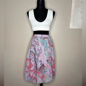 Jayna New York Vintage 70s Womens Small Midi Bubble Skirt Purple Pink Floral Zip